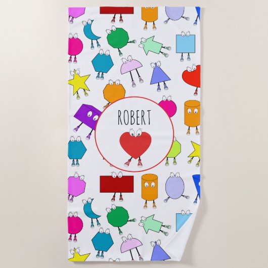 2Dカラフルおよび3D幾何形状パターン子供へ ビーチタオル (正面)