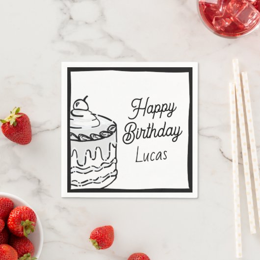 2Dボーイズ2回目の誕生日パーティー漫画スタイル スタンダードカクテルナプキン (インサイチュ)