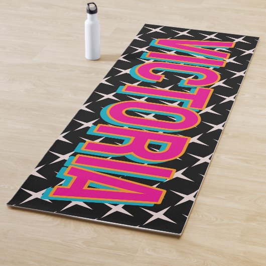 2D Retro Stars Pink Blue Name Yoga Mat ヨガマット (インサイチュ)