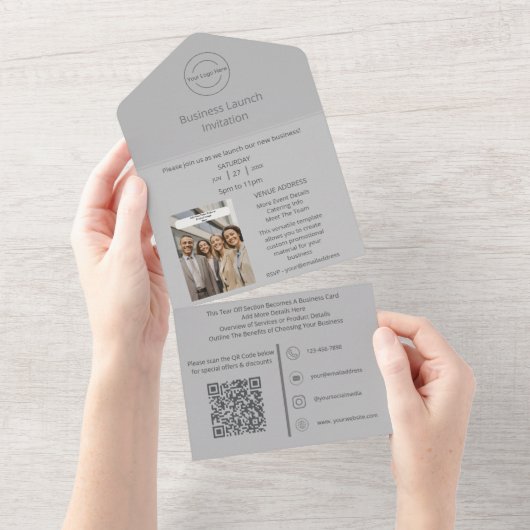 2in1ビジネスの立ち上げ招待状+名刺 オールインワン招待状 (貼ってはがせる)