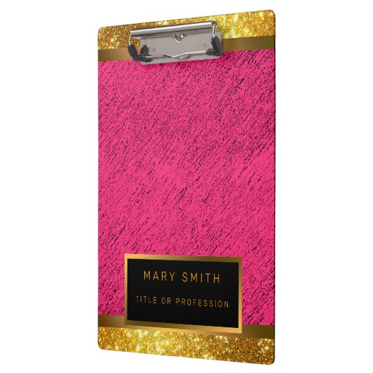 2in1モダン金ゴールドグリッターピンクビジネスカードおよび名刺 クリップボード (左)