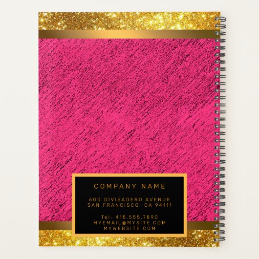 2in1モダン金ゴールドグリッターピンクビジネスカードおよび名刺 プランナー手帳 (裏面)