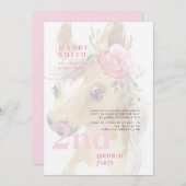 2ndバースデーウォーターカラーピンクポニーパーティー 招待状 (正面/裏面)