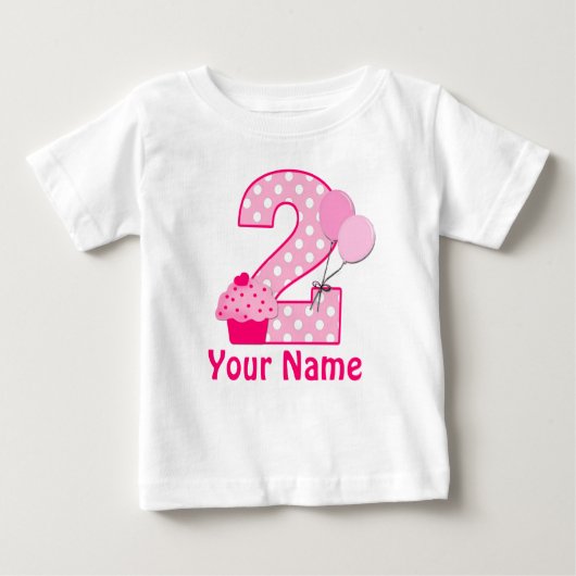 2ndバースデーカップケーキガールズパーソナライズされたTシャツ ベビーTシャツ (正面)
