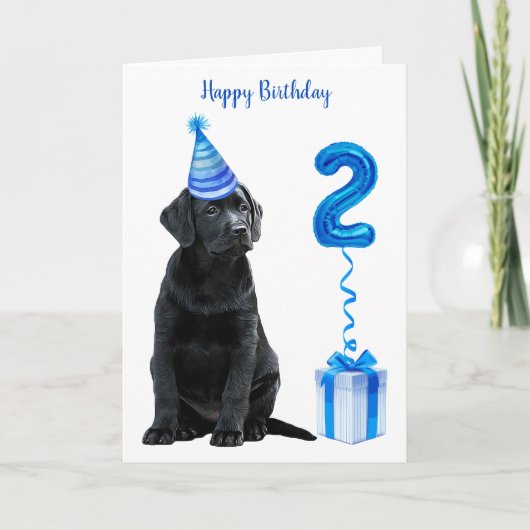 2ndバースデーパピーテーマ – かわいい犬の青い男の子パティー カード (正面)