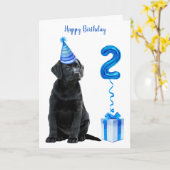 2ndバースデーパピーテーマ – かわいい犬の青い男の子パティー カード (黄色い花)