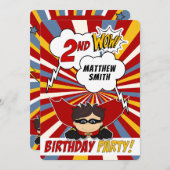 2ndバースデーパーティースーパーヒーローレッド漫画for Boys 招待状 (正面/裏面)