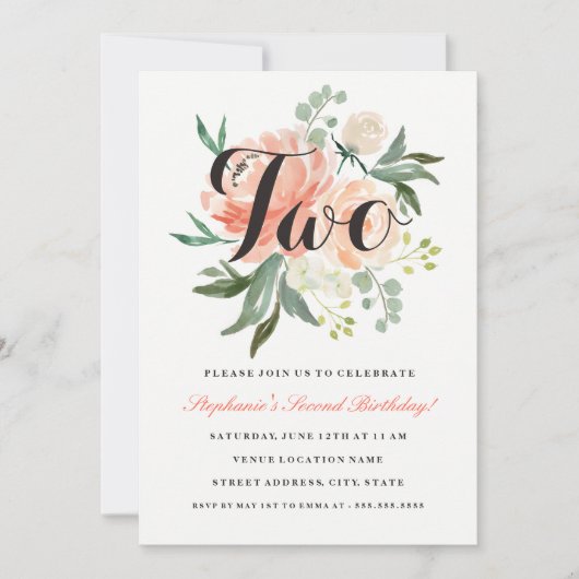 2ndバースデーピンクピーチフローラ2招待状 招待状 (正面)