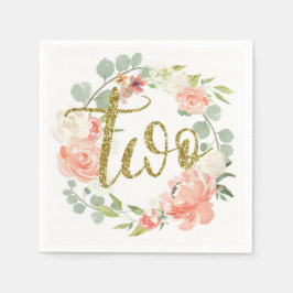 2ndバースデーピンク金ゴールドフローラリースナプキン スタンダードカクテルナプキン