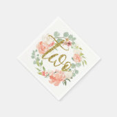 2ndバースデーピンク金ゴールドフローラリースナプキン スタンダードカクテルナプキン (角)