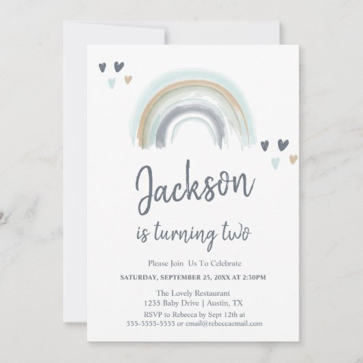 2ndバースデーブルーボーホレインボーパーティの招待状 招待状 (正面)