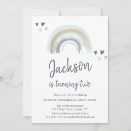 2ndバースデーブルーボーホレインボーパーティの招待状 招待状