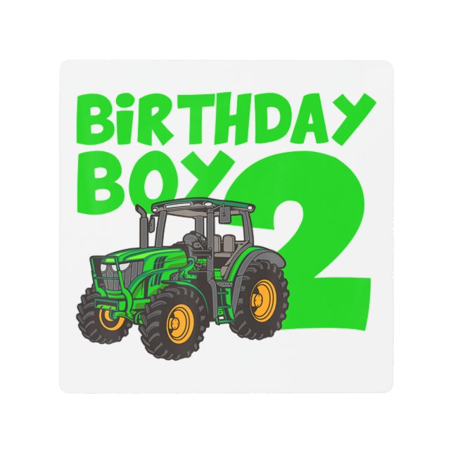 2ndバースデーボーイトラクターファーム2歳誕生日 メタルプリント (正面)