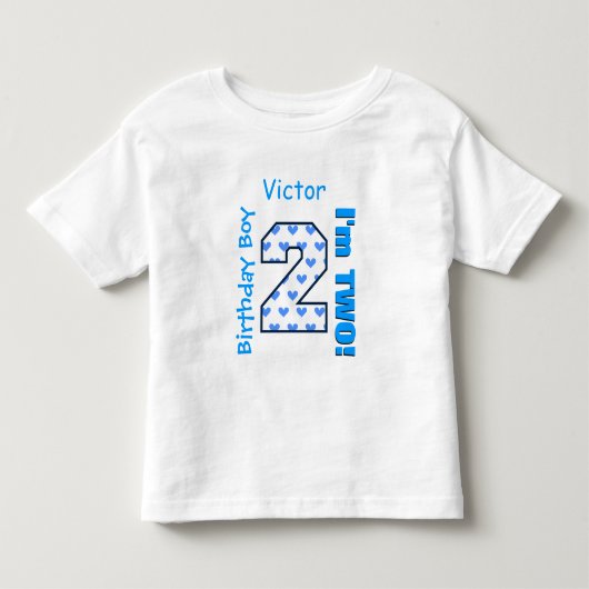 2ndバースデーボーイブルーハート2歳B02Z トドラーTシャツ (正面)