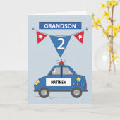 2ndバースデー孫名前をカスタムするブルーパトカー カード (黄色い花)