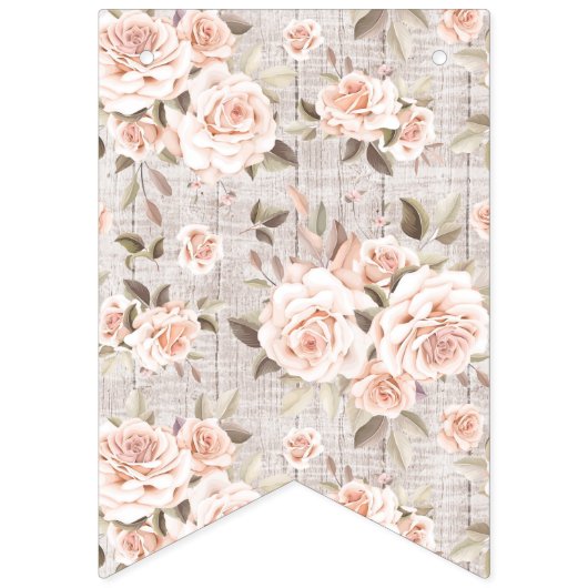 2ndバースデー素朴ウッドシャビーシックバラフローラ バンティングフラッグ (第2の旗)