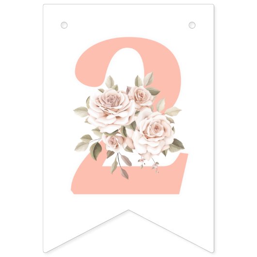 2ndバースデー素朴ウッドシャビーシックバラフローラ バンティングフラッグ (第1の旗)