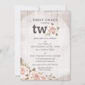 2ndバースデー素朴ウッドシャビーシックバラフローラ 招待状 (正面)