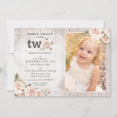 2ndバースデー素朴ウッドシャビーシックバラ写真 招待状 (正面)
