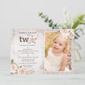 2ndバースデー素朴ウッドシャビーシックバラ写真 招待状 (スタンド正面)