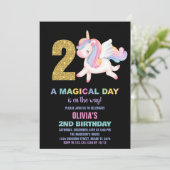 2ndレインボーユニコーン誕生日招待状ブラック 招待状 (スタンド正面)