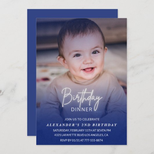2nd誕生日の招待誕生日ディナーフォトボーイ 招待状 (正面/裏面)