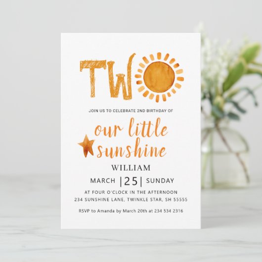 2nd誕生日の水の色ハッピーイエローサンシャイン 招待状 (スタンド正面)