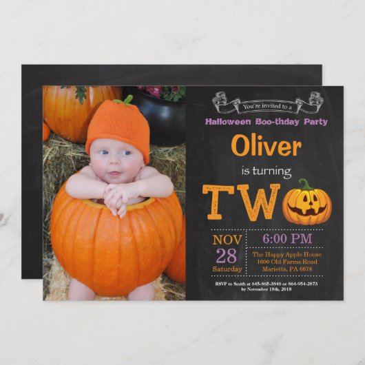 2nd誕生日ハローウィンパーティフォト招待状 招待状 (正面/裏面)