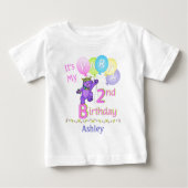 2nd誕生日パーティーガールプリンセスベア ベビーTシャツ (正面)