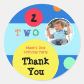 2nd誕生日パーティー明るいモダンおもしろいありがとう ラウンドシール (正面)