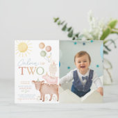 2nd誕生日ファーム動物納屋周囲の庭パーティー写真 招待状 (スタンド正面)