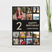 2nd誕生日フォトコラージュ13枚フォトブラック&金ゴールド カード (正面)