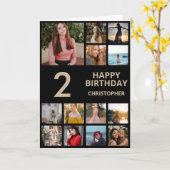 2nd誕生日フォトコラージュ13枚フォトブラック&金ゴールド カード (黄色い花)