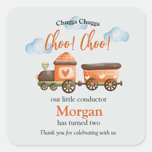 2nd誕生日ラブリートレインウォーターの色パーティー スクエアシール (正面)