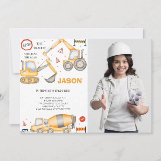 2nd誕生日建築ボーイフォト招待状 招待状 (正面)