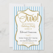 2nd誕生日招待状ボーイズ2年ブルー金ゴールド 招待状 (正面)