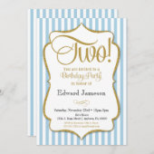 2nd誕生日招待状ボーイズ2年ブルー金ゴールド 招待状 (正面/裏面)