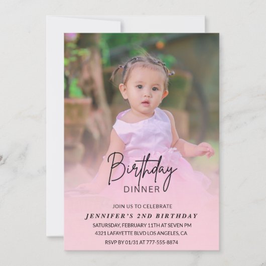 2nd誕生日招待状誕生日夕食写真 招待状 (正面)