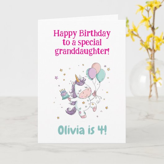 2nd, 3rd, 4th, 5th Birthday, Unicorn, Personalized カード (黄色い花)