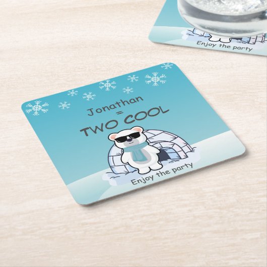 2nd Birthday Boy Two Cool Polar Bear Iglo   スクエアペーパーコースター (アングル)