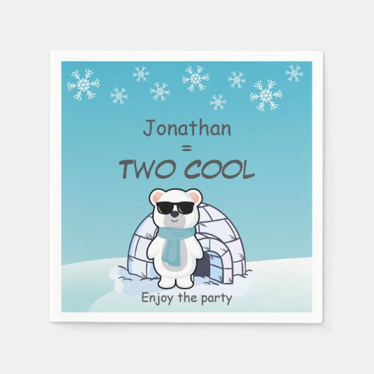 2nd Birthday Boy Two Cool Polar Bear Iglo   スタンダードカクテルナプキン (正面)