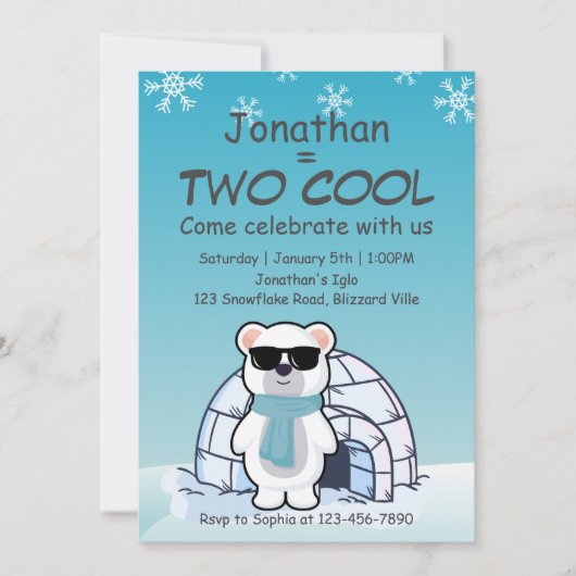 2nd Birthday Boy Two Cool Polar Bear Iglo   招待状 (正面)