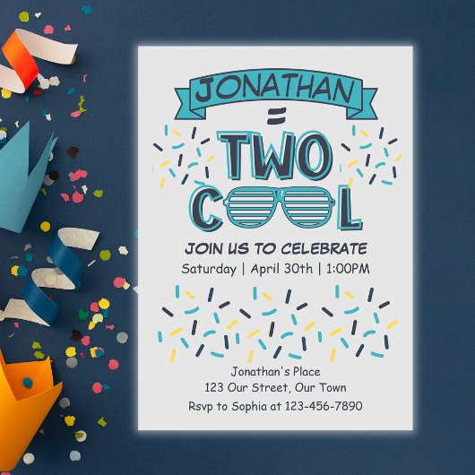 2nd Birthday Boy Two Cool Sunglasses 招待状