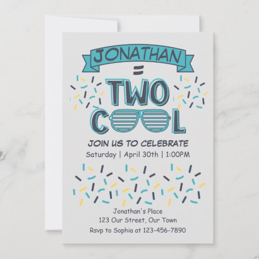 2nd Birthday Boy Two Cool Sunglasses 招待状 (正面)