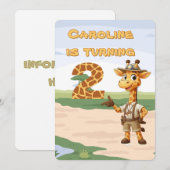 2nd  birthday Cute Explorer Giraffe on safari 招待状 (正面/裏面)