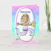 2nd Birthday Ethnic Mermaid Cartoon Adorable Cute  カード (正面)
