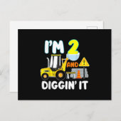 2nd Birthday Gift Construction Truck Party 2 Year 案内ポストカード (正面/裏面)