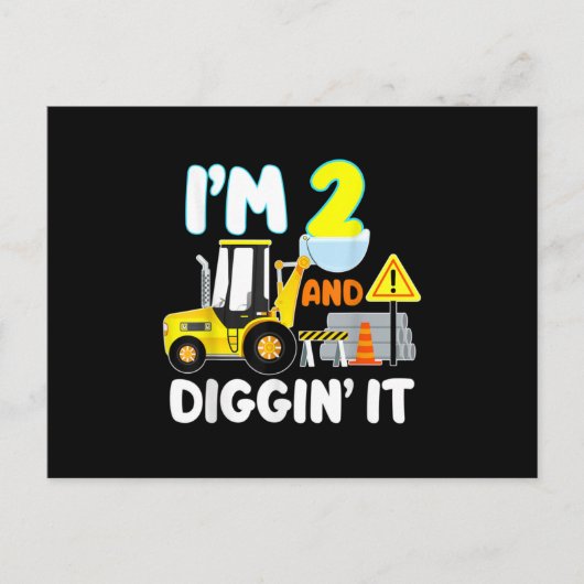 2nd Birthday Gift Construction Truck Party 2 Year 案内ポストカード (正面)