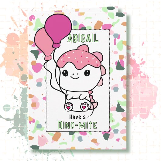 2nd Birthday Girl Dinosaur Cartoon Adorable  カード