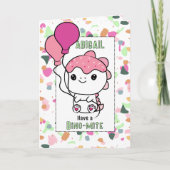 2nd Birthday Girl Dinosaur Cartoon Adorable  カード (正面)